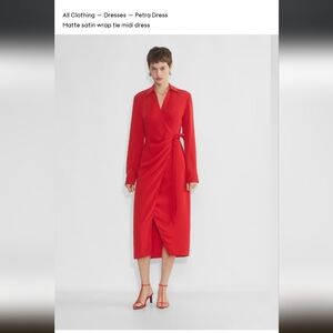 Aritzia Babaton Petra Matte satin wrap tie midi dress Small S